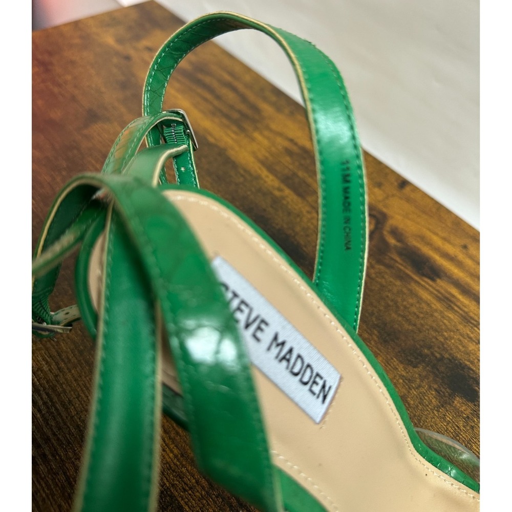 Steve Madden Jessenia Green Croc Embossed Clear Strap Square Toe Heels 11 M - Picture 7 of 12